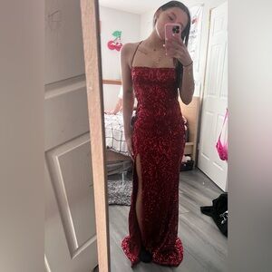 red sequin windsor prom dress